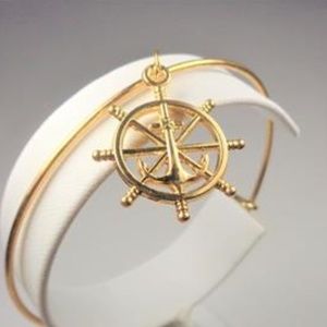 NAUTICAL GOLD TONE SHIPS WHEEL & ANCHOR BRACELET